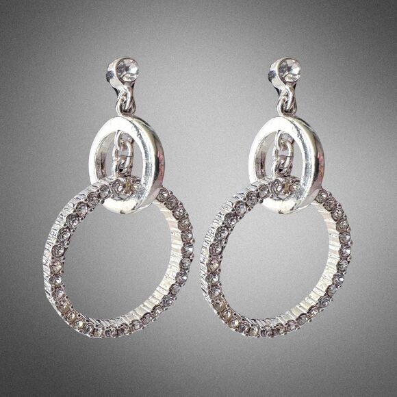2004 Avon Going in Circles Silver Rhinestone Earrings | Special Occasions | NIB - Picture 1 of 6